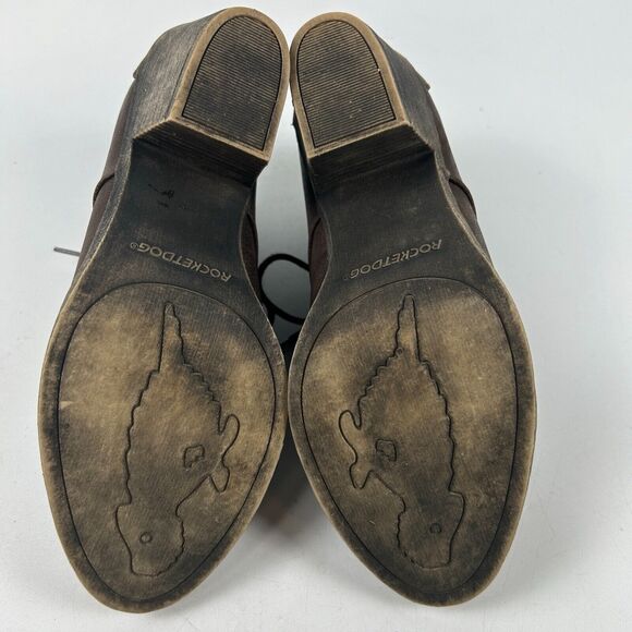 Rocket Dog Boots Womens 8 Ankle Booties Brown Leather Lace Up Block Heels - Picture 5 of 16